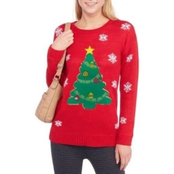 Holiday Time | Women's Red Ugly Christmas Tree Sweater Size Small - Picture 1 of 6